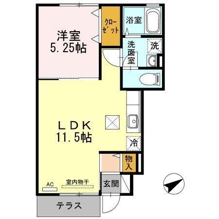 ドゥ・キーマ(1LDK/1階)の間取り写真