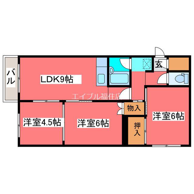 クレア栄通1号棟(3LDK/4階)の間取り写真