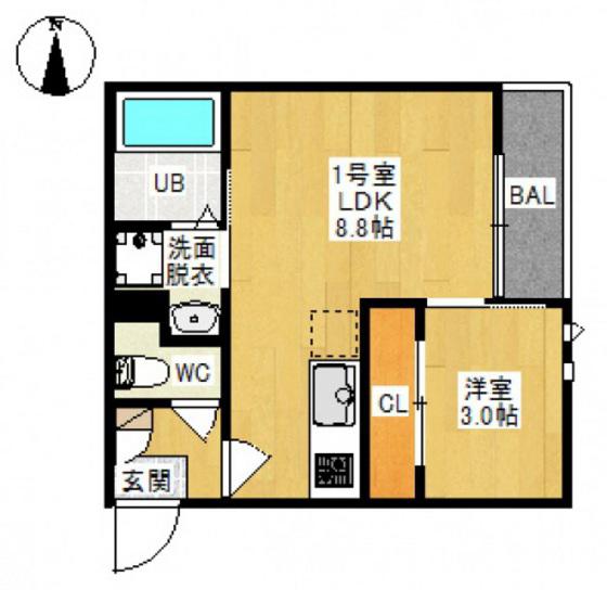 GRANDTIC FLEURIR 西崎(1LDK/1階)の間取り写真