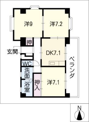 サンハイツ11(3DK/4階)の間取り写真