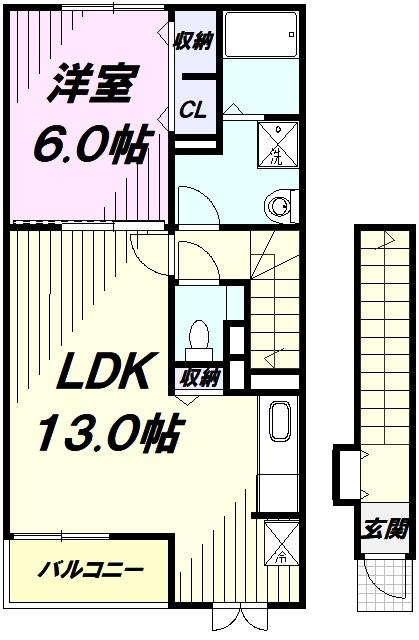 メゾン ポーラスター(1LDK/2階)の間取り写真