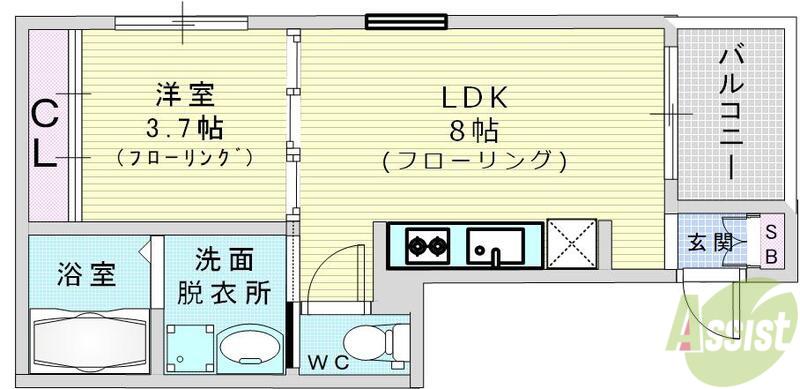 フェリシア(1LDK/1階)の間取り写真