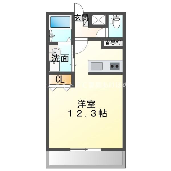 ベルクレスト大岩 参番館(ワンルーム/2階)の間取り写真