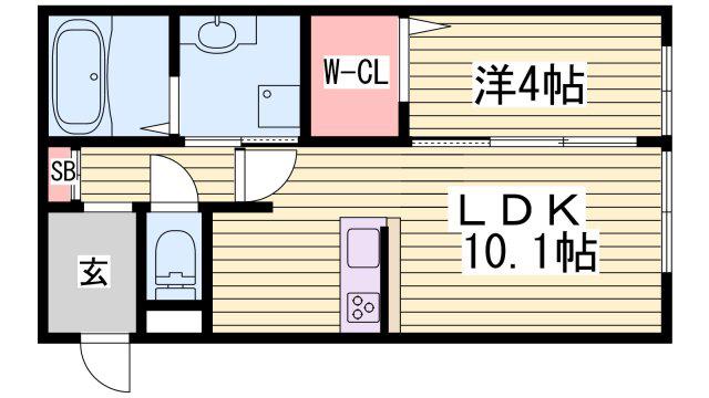 ラフィーネ亀山(1LDK/1階)の間取り写真