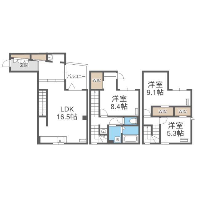 DROOM百道(3LDK/1階)の間取り写真