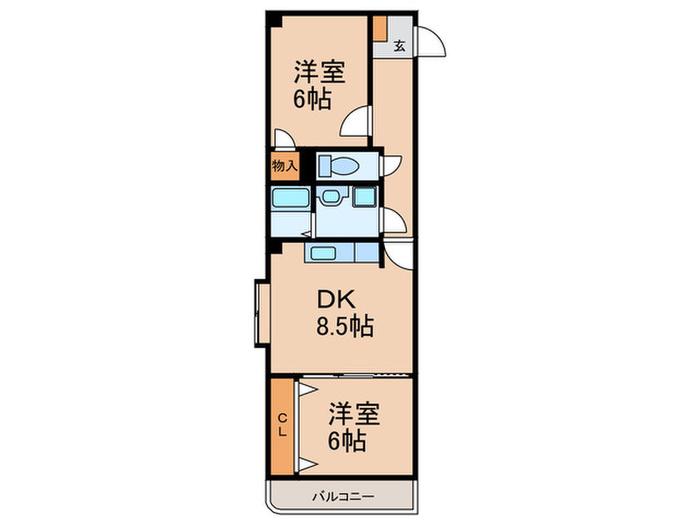 サンライズ金森(2DK/4階)の間取り写真
