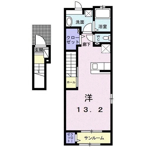 シュガー レイ(ワンルーム/2階)の間取り写真