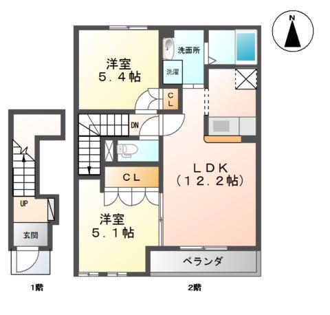 WELCOMEIIIA棟(2LDK/2階)の間取り写真