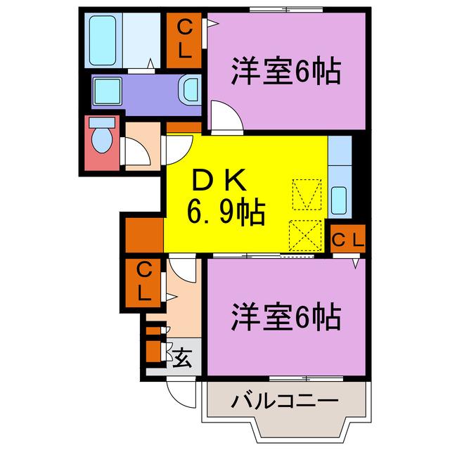 アウローラM(2DK/1階)の間取り写真
