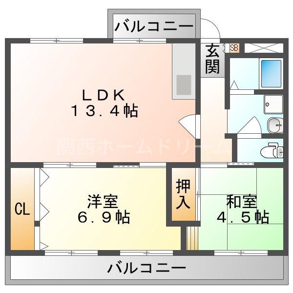 エル・セレーノ古川橋1棟(2LDK/4階)の間取り写真