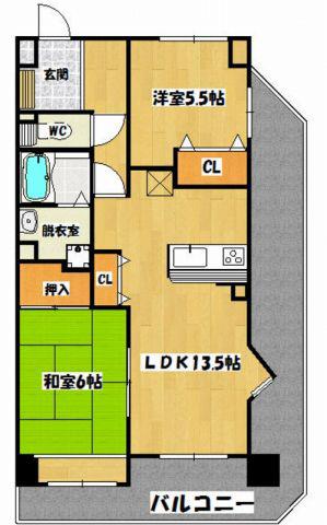 サンライトヒルズ広川(2LDK/5階)の間取り写真