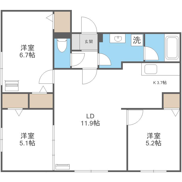 BRIGHT GARDEN 209(3LDK/2階)の間取り写真