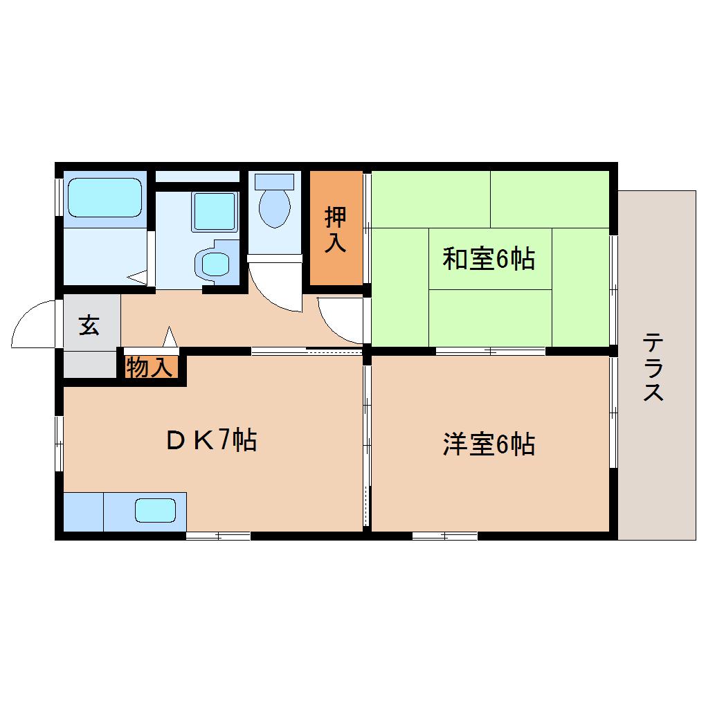 クレール船越(2DK/1階)の間取り写真
