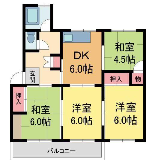 公社清和台団地12号棟(4DK/1階)の間取り写真