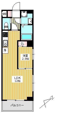 JJリバーサイド三条(1LDK/4階)の間取り写真