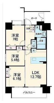 クリオ浦和常盤(3LDK/6階)の間取り写真