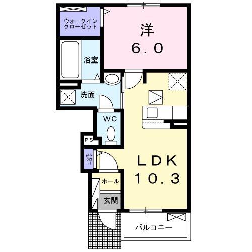 ラヴィエールII B(1LDK/1階)の間取り写真