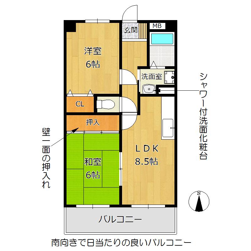 アレーグルヒビキIII(2LDK/1階)の間取り写真