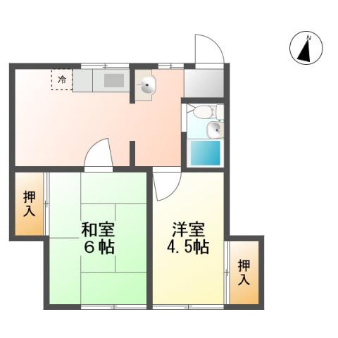 パーパス山田(2DK/2階)の間取り写真