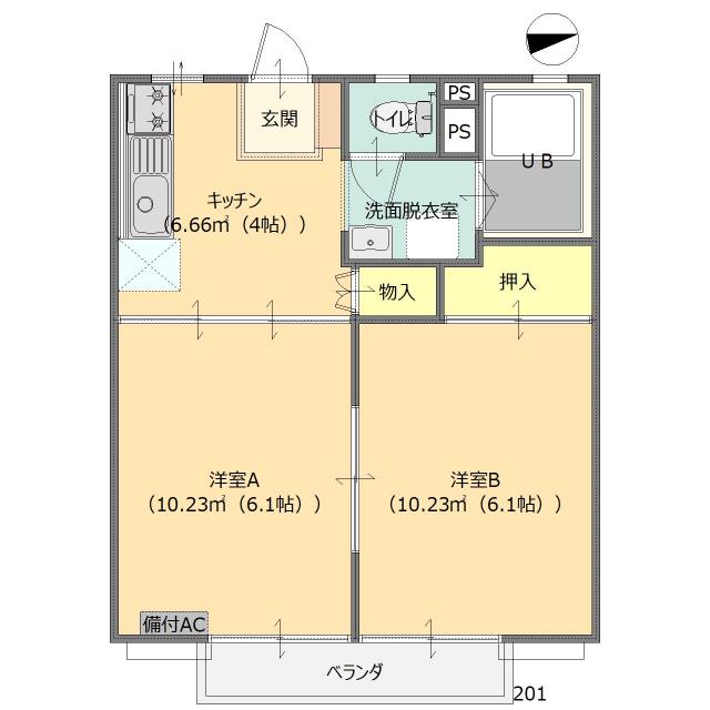 両毛ハイツ小中(2DK/2階)の間取り写真