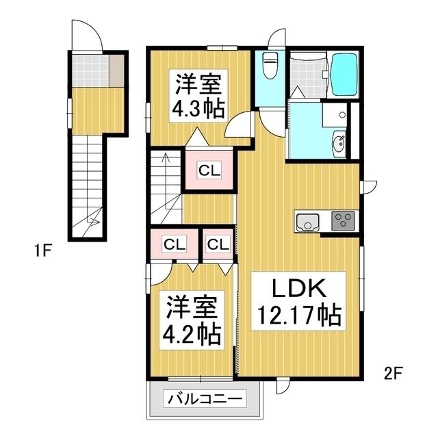 グラン・シャリオ寂蒔 I(2LDK/2階)の間取り写真