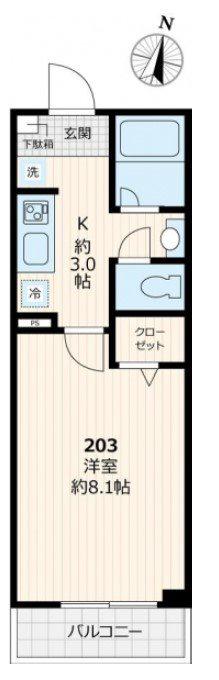セゾンドミール(1K/2階)の間取り写真