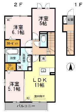 サニーコートN(3LDK/2階)の間取り写真