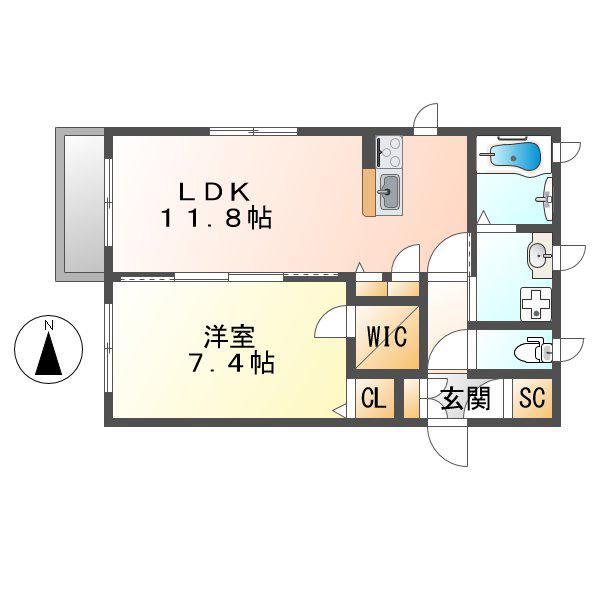 ファーマーハイム下河原(1LDK/1階)の間取り写真