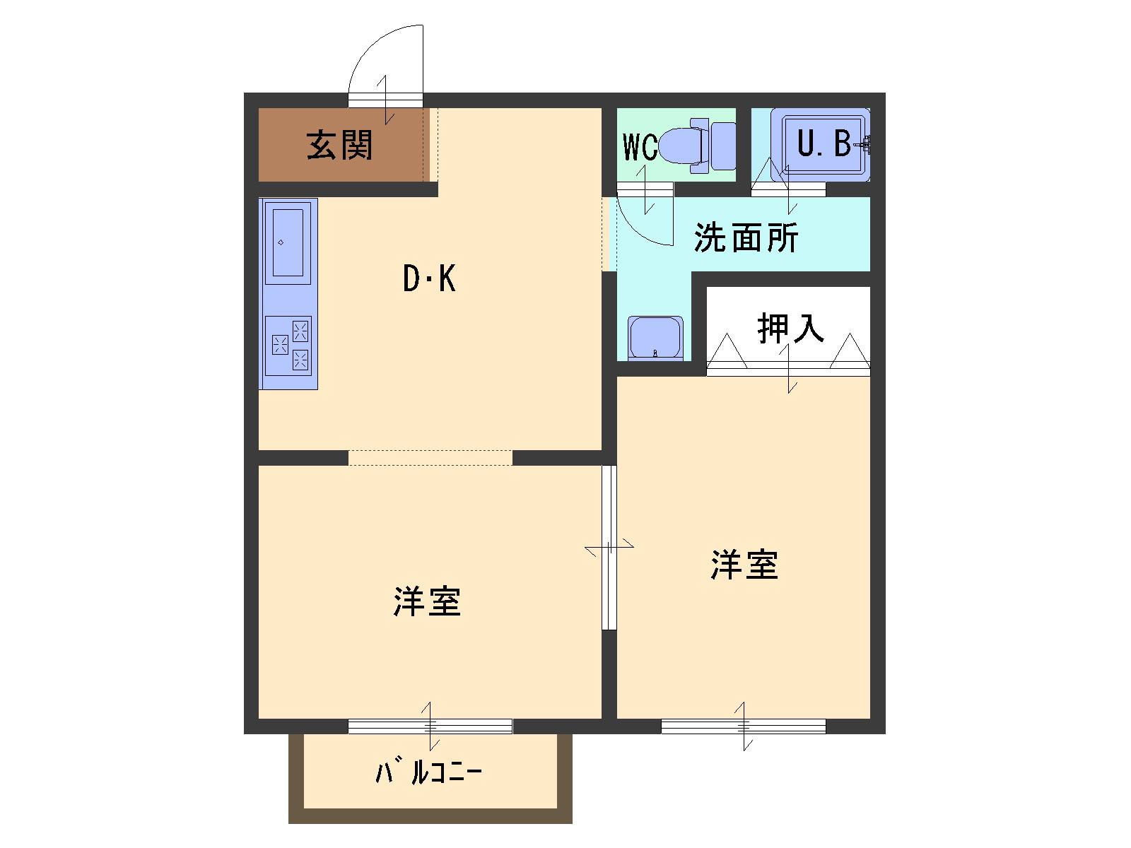 メンバーズタウン月町A(2DK/2階)の間取り写真
