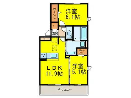 グラースT(2LDK/1階)の間取り写真