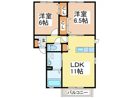 コスモ  C棟(2LDK/1階)の間取り写真