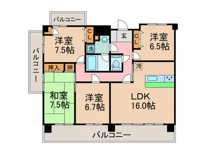 ダイアパレス築地(4LDK/13階)の間取り写真
