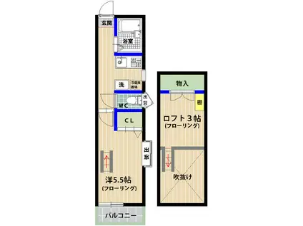 エムビル香椎駅東IV(1K/1階)の間取り写真