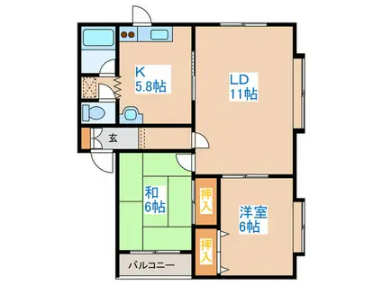 チェリーハイツ(2LDK/2階)の間取り写真
