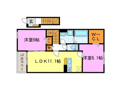 グリーン琥珀甲南III(2LDK/2階)の間取り写真