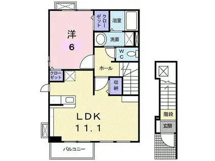 アレグリアI棟(1LDK/2階)の間取り写真