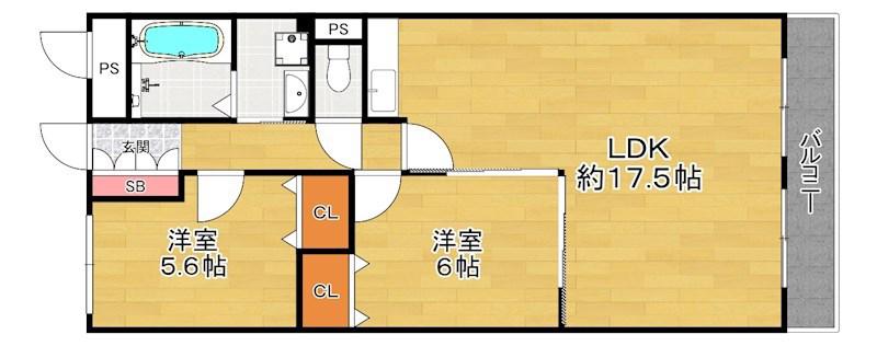 ウエストサイド楠葉(2LDK/3階)の間取り写真