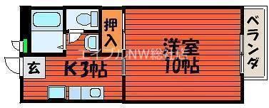 ビーライン川入B(1K/2階)の間取り写真