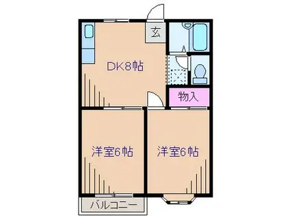 フレンドフィールド(2DK/2階)の間取り写真