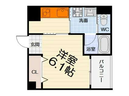 LA MER 諏訪森(1K/6階)の間取り写真