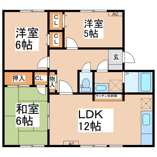 鍛冶町スクエアB(3LDK/1階)の間取り写真