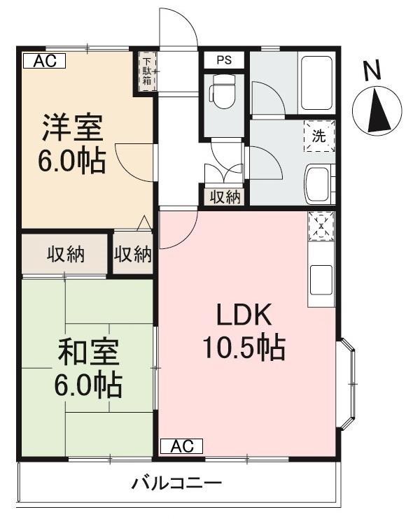 グレースハタオカ(2LDK/3階)の間取り写真