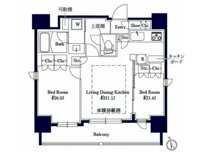グランパセオ八丁堀Ⅱ(2LDK/6階)の間取り写真