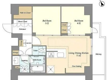 オアーゼ日暮里レジデンス(2LDK/10階)の間取り写真