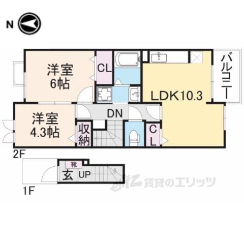 クレールコートⅢ(2LDK/2階)の間取り写真
