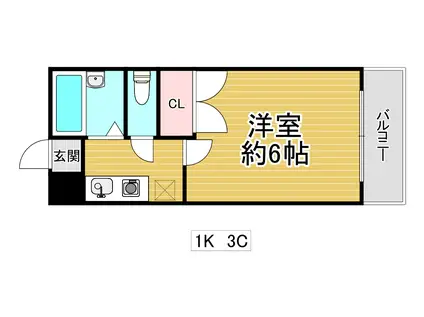 グラヴィール鶴和(1K/3階)の間取り写真