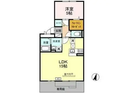 ハーベシアスB棟(1LDK/1階)の間取り写真