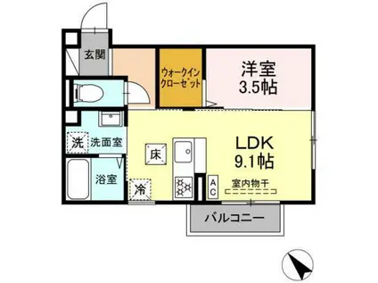 レグルス I(1LDK/1階)の間取り写真