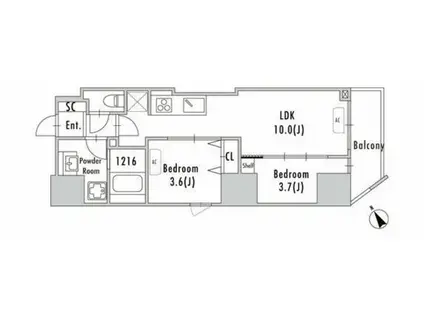 グランパセオ蔵前2(2LDK/3階)の間取り写真
