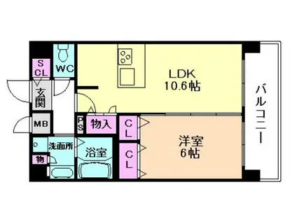 プレサンス天満橋アンジェ(1LDK/9階)の間取り写真